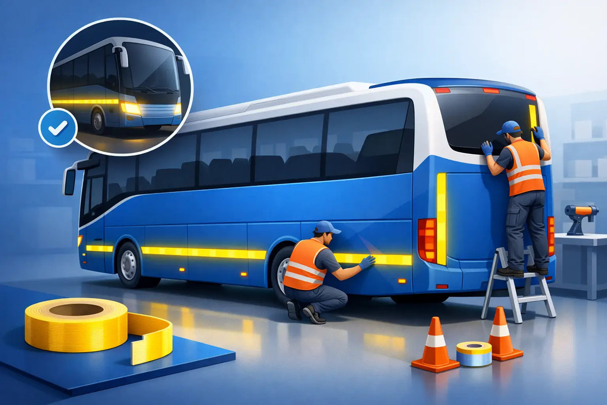 Faixa refletiva para ônibus com aplicação correta