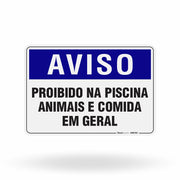 Placa Aviso - Proibido na Piscina Animais e Comida em Geral