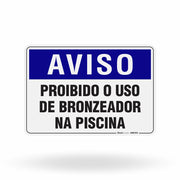 Placa Aviso - Proibido o Uso de Bronzeador na Piscina