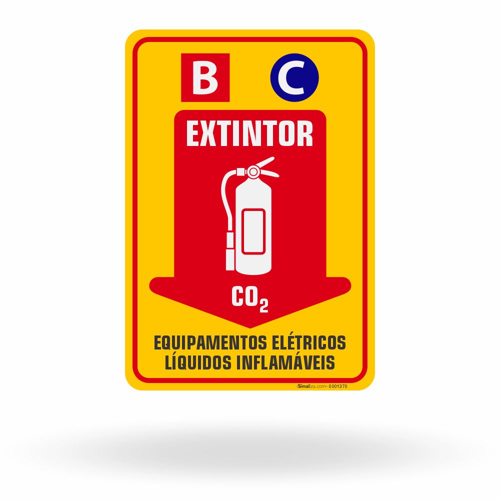 Placa de Sinalização de Extintor CO2 "Equipamentos Elétricos e Líquidos Inflamáveis"