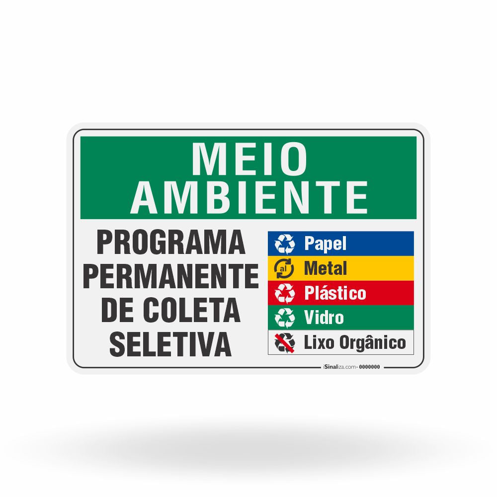 Placa Meio Ambiente - Programa Permanente de Coleta Seletiva