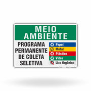 Placa Meio Ambiente - Programa Permanente de Coleta Seletiva