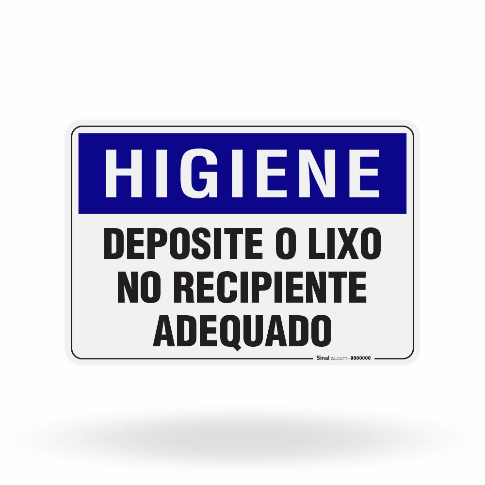 Placa Higiene - Deposite o Lixo no Recipiente