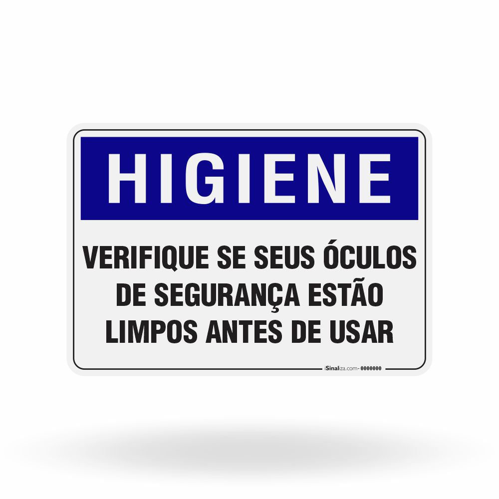 Placa Higiene - Verifique se seu Óculos de Segurança está Limpo antes de Usar
