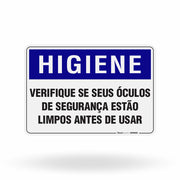 Placa Higiene - Verifique se seu Óculos de Segurança está Limpo antes de Usar