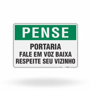 Placa Pense - Portaria Fale em Voz Baixa Respeite seu Vizinho