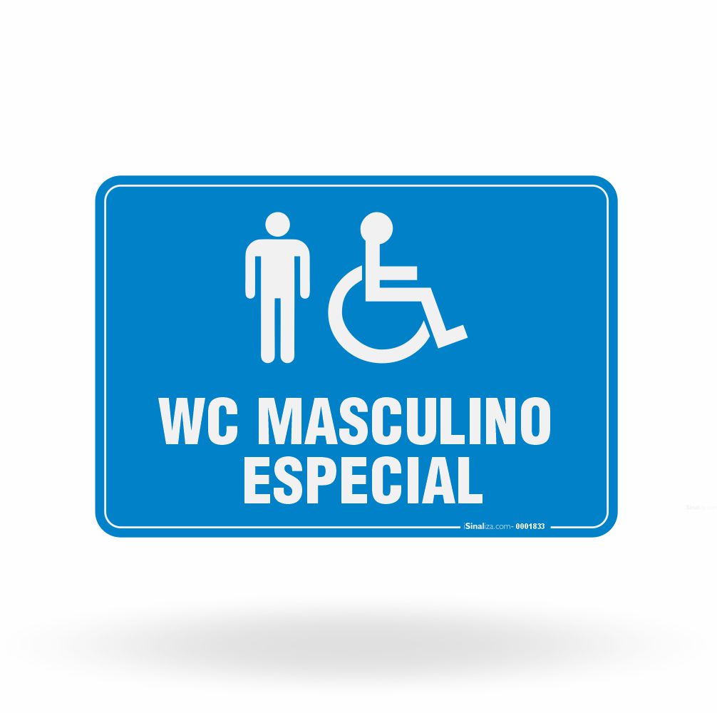 Placa de Sinalização "WC Masculino Acessível - PCD" NBR 9050