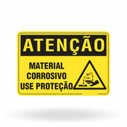 Placa Atenção - Material Corrosivo Use Proteção