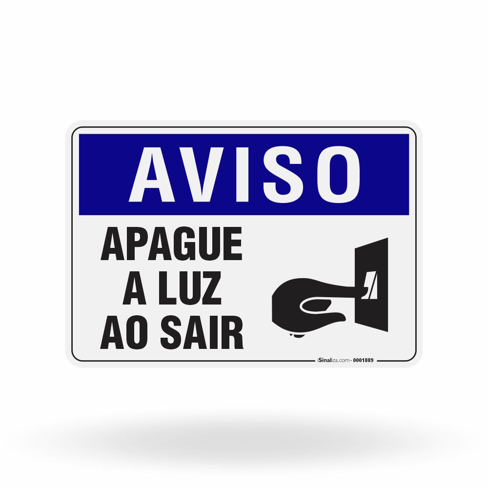 Placa Aviso - Apague a Luz ao Sair