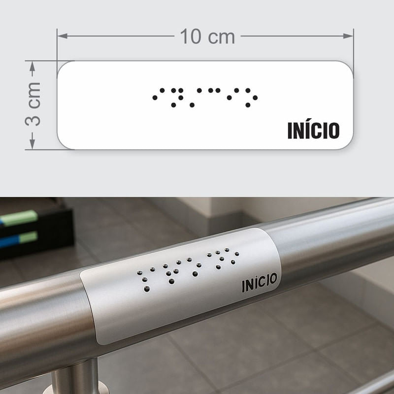 Sinalização Tátil para Corrimão em Adesivo Refletivo "INÍCIO"