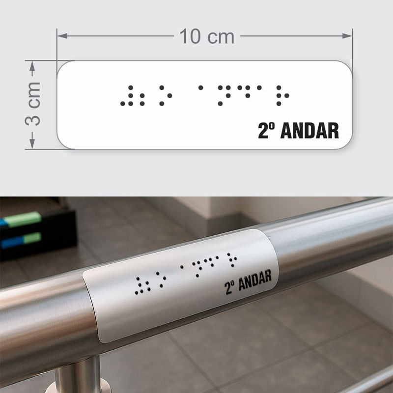 Sinalização Tátil para Corrimão em Adesivo Refletivo "2º ANDAR"