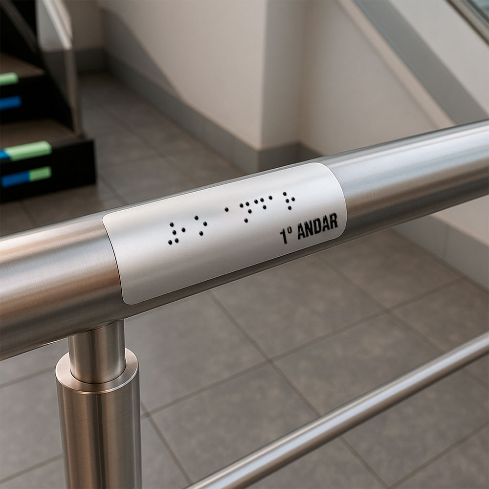 Sinalização Tátil para Corrimão em Adesivo Refletivo "1º ANDAR"