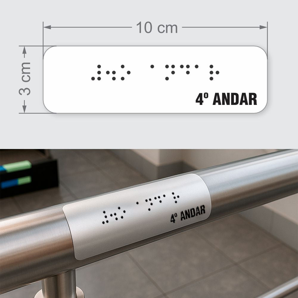 Sinalização Tátil para Corrimão em Adesivo Refletivo "4º ANDAR"
