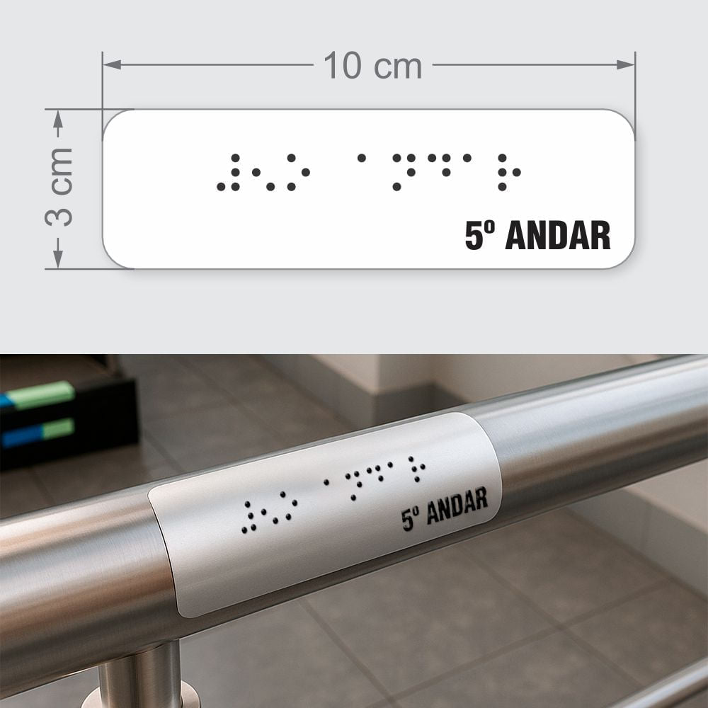 Sinalização Tátil para Corrimão em Adesivo Refletivo "5º ANDAR"
