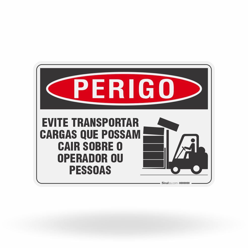 Placa Perigo - Evite Transportar Cargas Que Possam Cair Sobre Pessoas