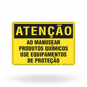 Placa Atenção - Ao Manusear Produtos Químicos Use Equipamentos De Proteção