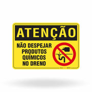 Placa Atenção - Não Despejar Produtos Químicos no Dreno