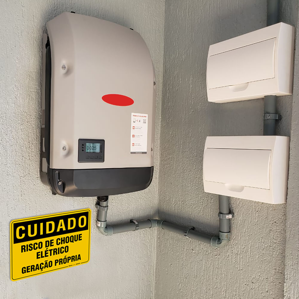 Placa Cuidado - "Choque Elétrico - Geração Própria" - Padrão Multiconcessionárias - 26x18 cm