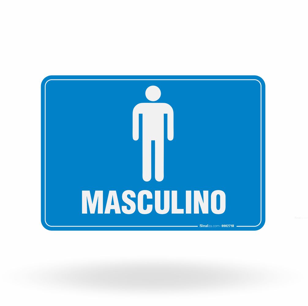 Placa de Sinalização "Sanitário Masculino" com Texto e Pictograma