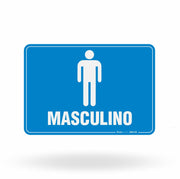 Placa de Sinalização "Sanitário Masculino" com Texto e Pictograma