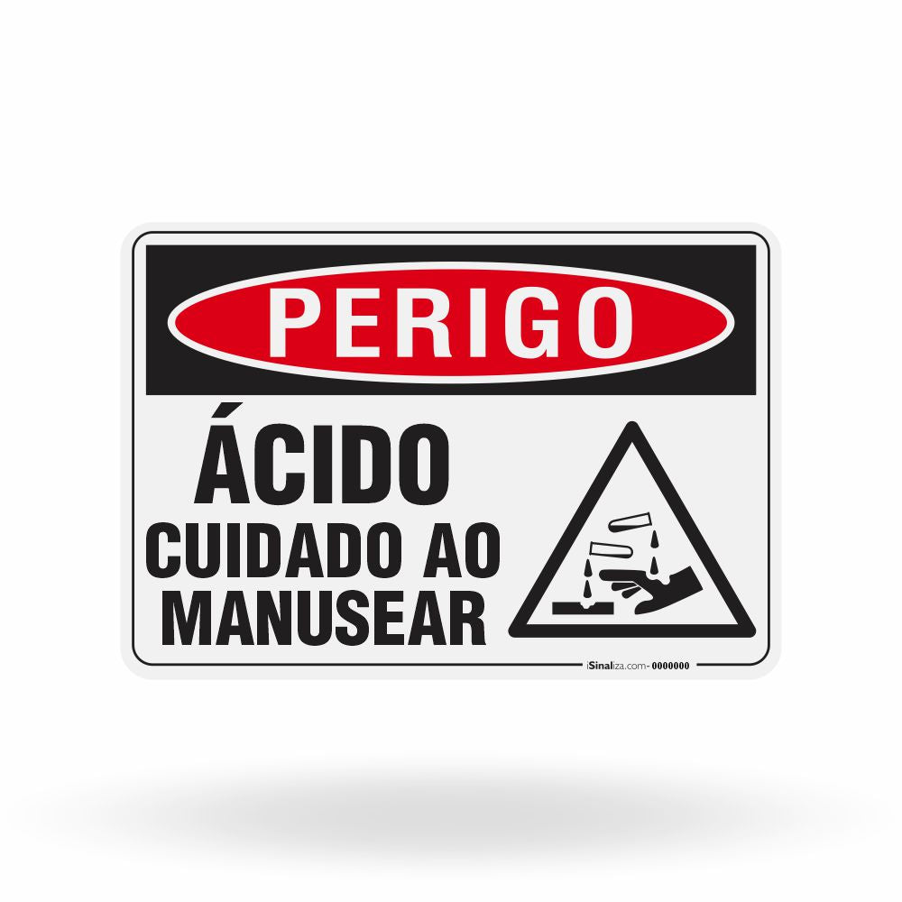 Placa Perigo - Ácido Cuidado ao Manusear