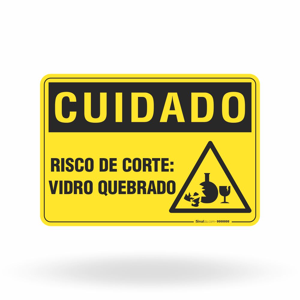 Placa Cuidado - Risco de Corte Vidro Quebrado