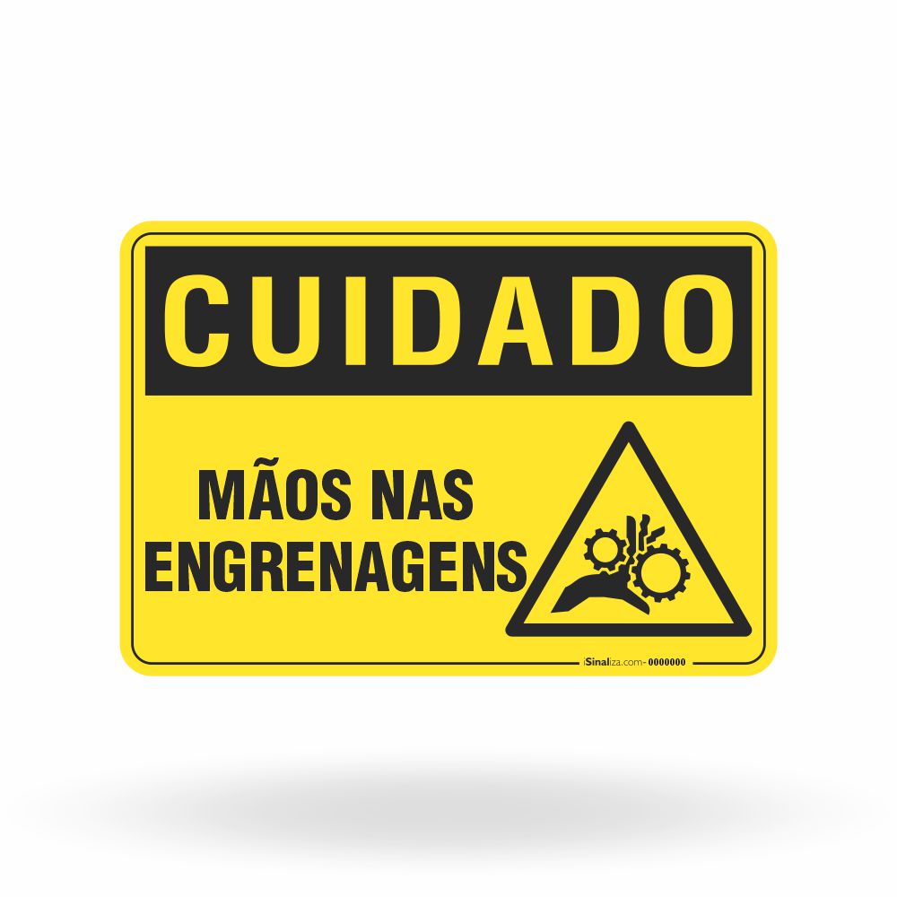 Placa Cuidado - Mãos nas Engrenagens