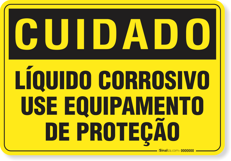 Placa Cuidado  Líquido Corrosivo Use Equipamento De Proteção