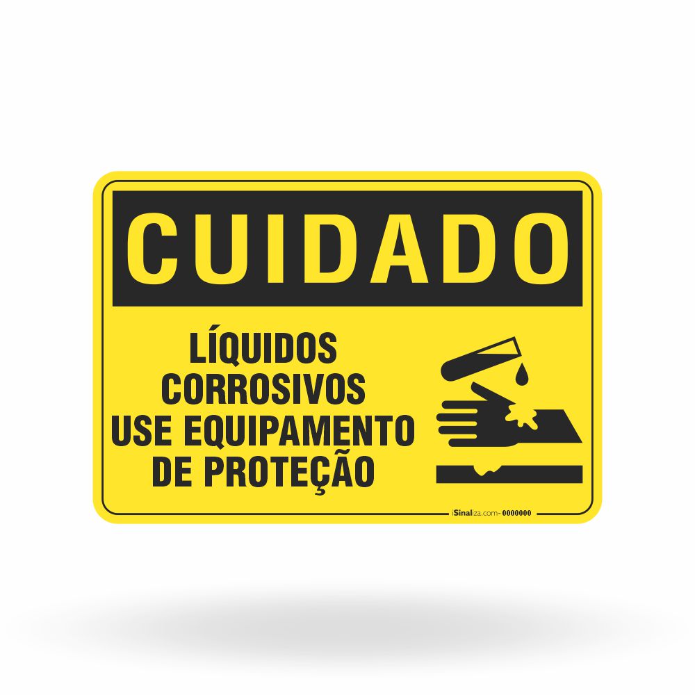 Placa Cuidado - Líquidos Corrosivos Use Equipamento de Proteção