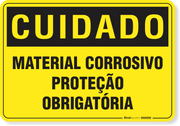 Placa Cuidado  Material Corrosivo Proteção Obrigatória