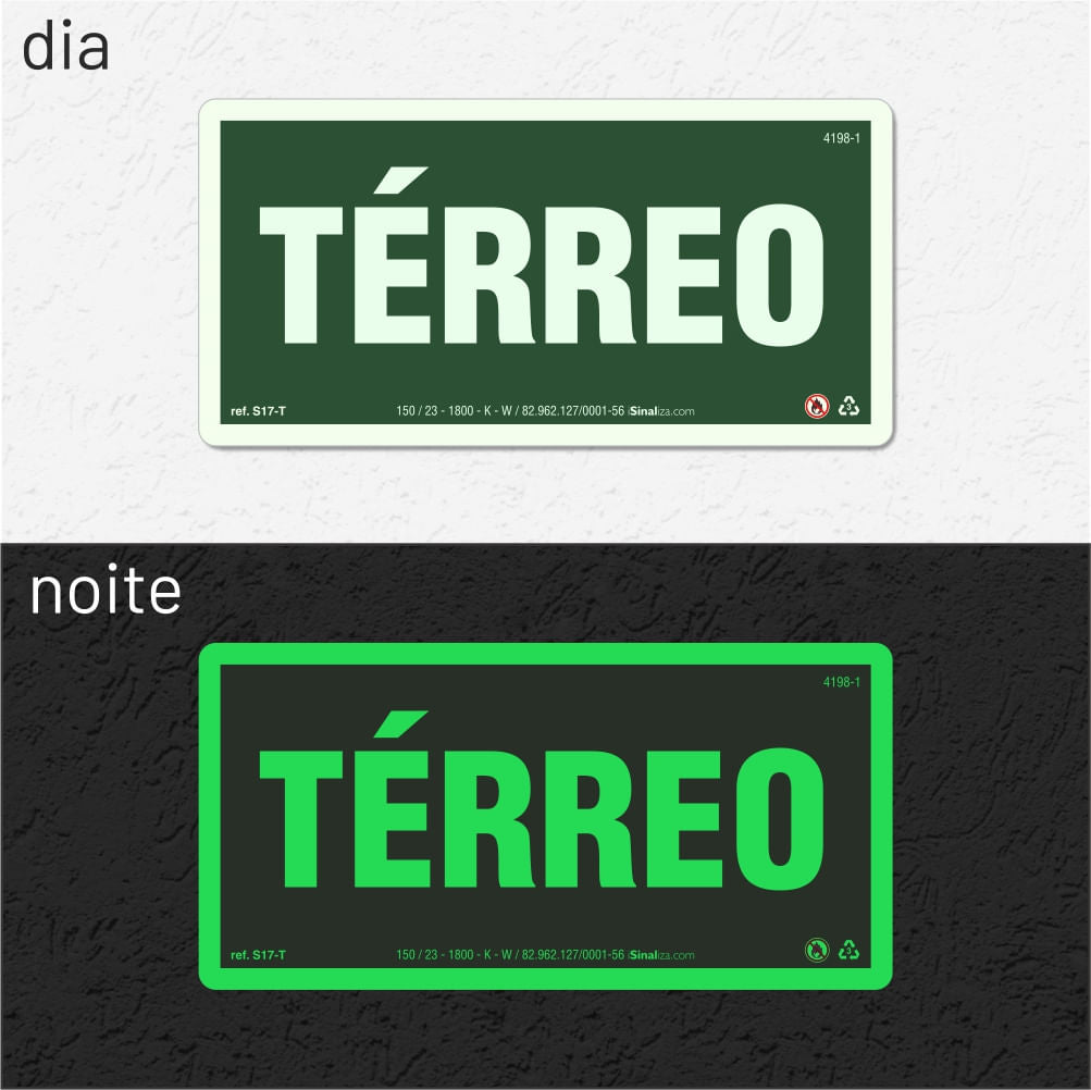 Placa de Andar "Térreo" Fotoluminescente S17-T com ColorAdd