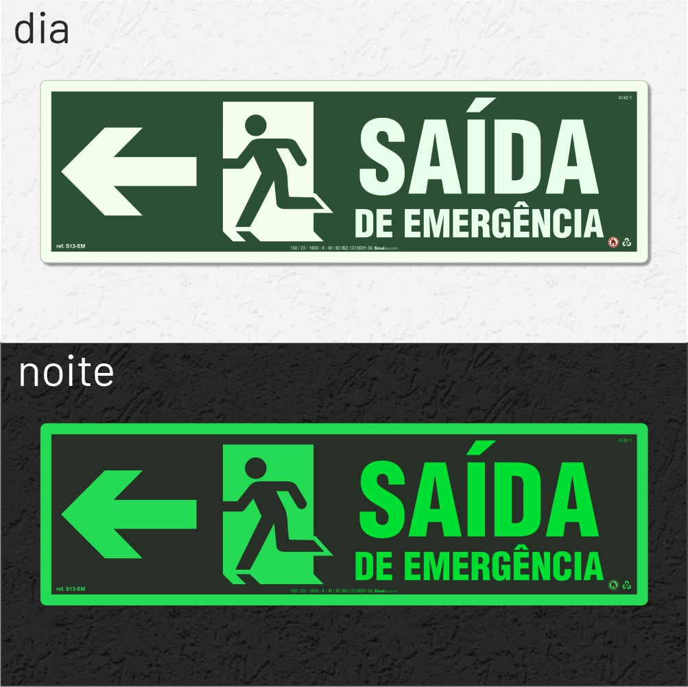 Placa Rota de Fuga "Saída de Emergência à Esquerda" S13-EM com ColorAdd