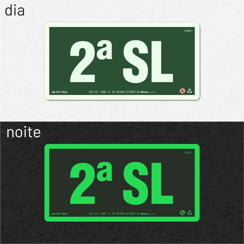 Placa de Andar "2º Subsolo" Fotoluminescente S17-SL2 com ColorAdd
