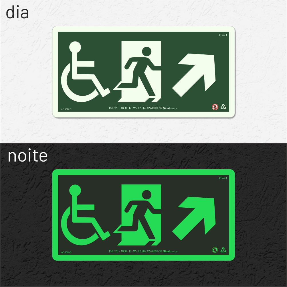 Placa Rota de Fuga Acessível "Sobe à Direita" S38-D com ColorAdd