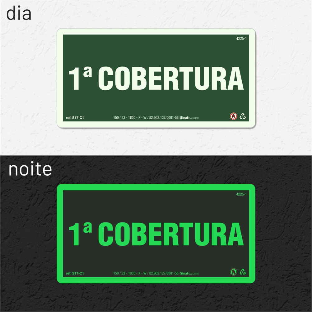 Placa "1ª Cobertura" Fotoluminescente S17-C1 com ColorAdd