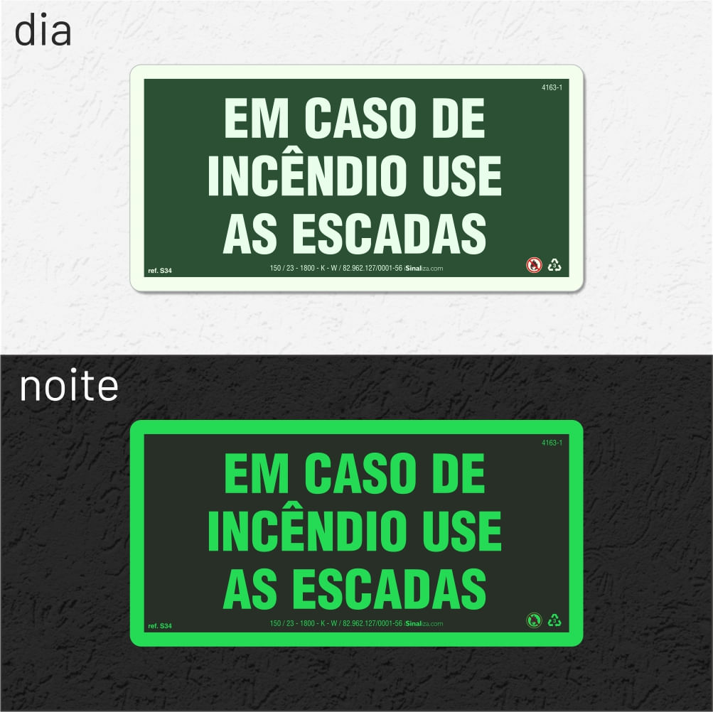 Placa "Em Caso de Incêndio Use as Escadas" S34 com ColorAdd