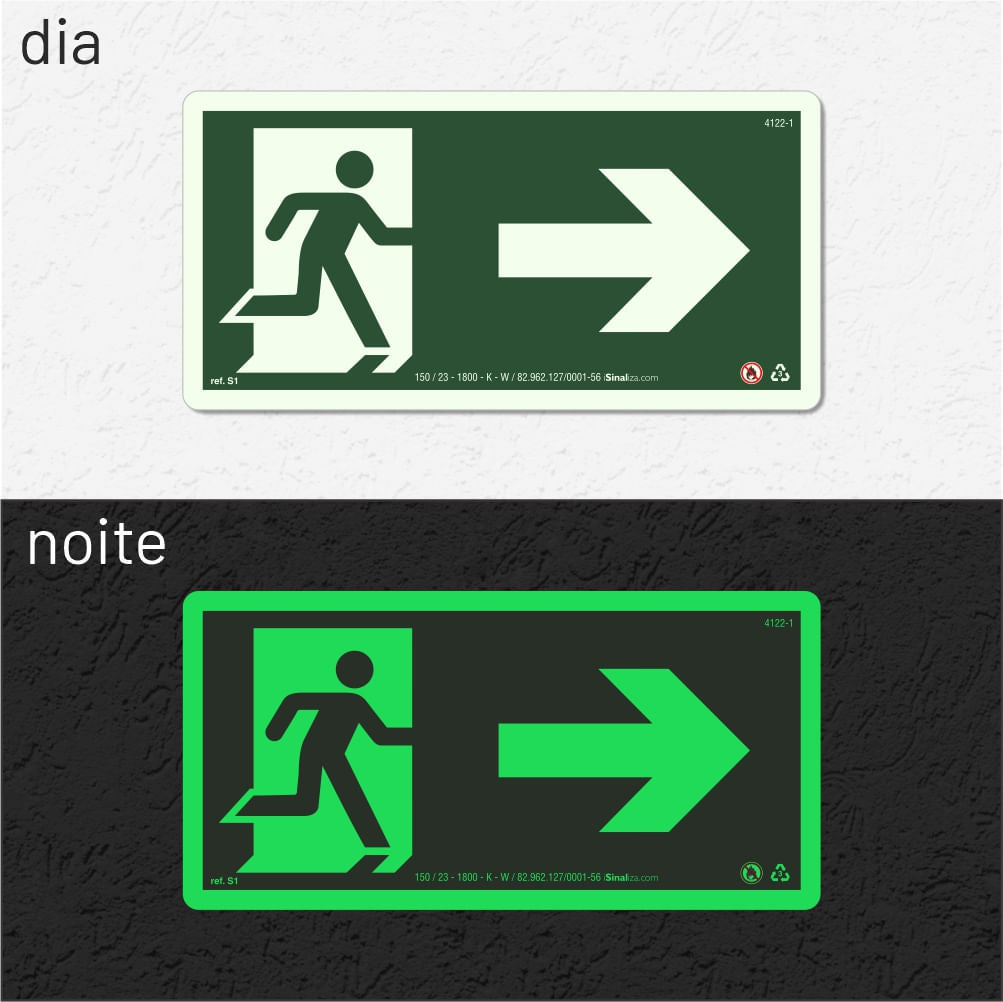 Placa Rota de Fuga "Saída à Direita" S1 com ColorAdd
