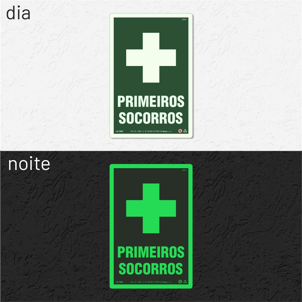 Placa "Primeiros Socorros" Fotoluminescente EM2 com ColorAdd