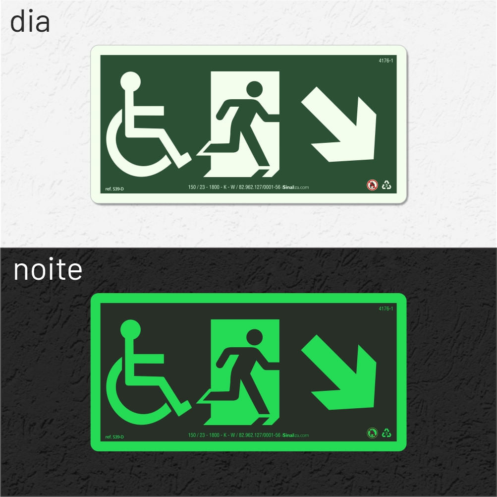 Placa Rota de Fuga "Desce à Direita" S39-D com ColorAdd