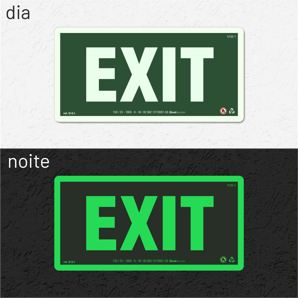Placa Rota de Fuga "Exit" Fotoluminescente S12-I com ColorAdd