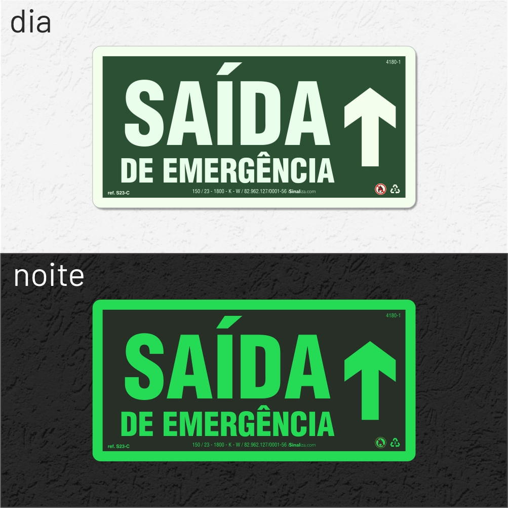Placa "Saída de Emergência" (Seta Cima) S23-C com ColorAdd