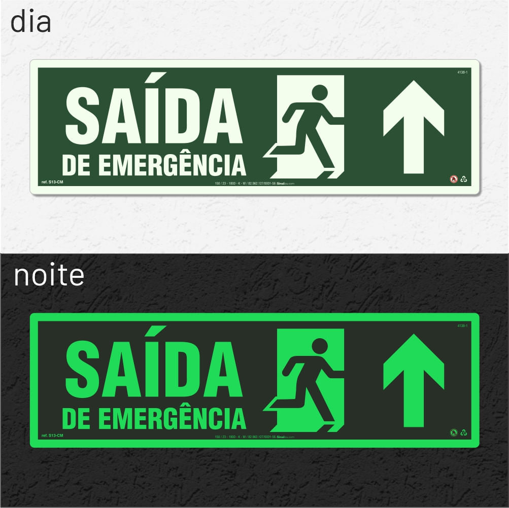 Placa Rota de Fuga "Saída de Emergência Siga em Frente" S13-CM com ColorAdd