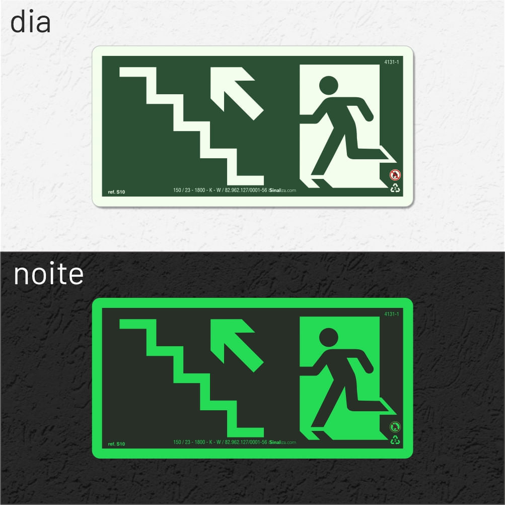 Placa Rota de Fuga "Escada Sobe à Esquerda" S10 com ColorAdd