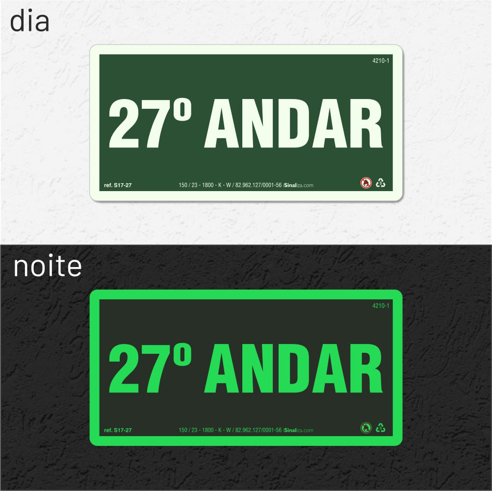 Placa "27º Andar" Fotoluminescente S17-27 com ColorAdd