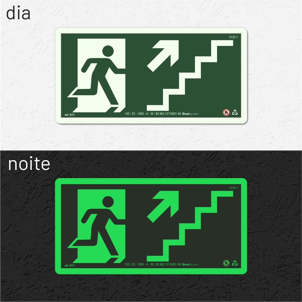 Placa Rota de Fuga "Escada Sobe à Direita" S11 com ColorAdd