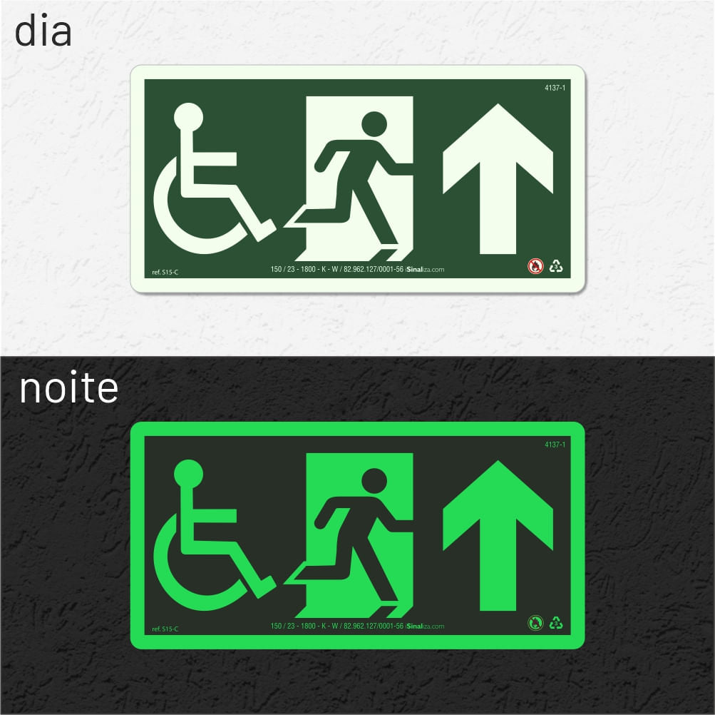Placa Rota de Fuga Acessível "Siga em Frente" S15-C com ColorAdd
