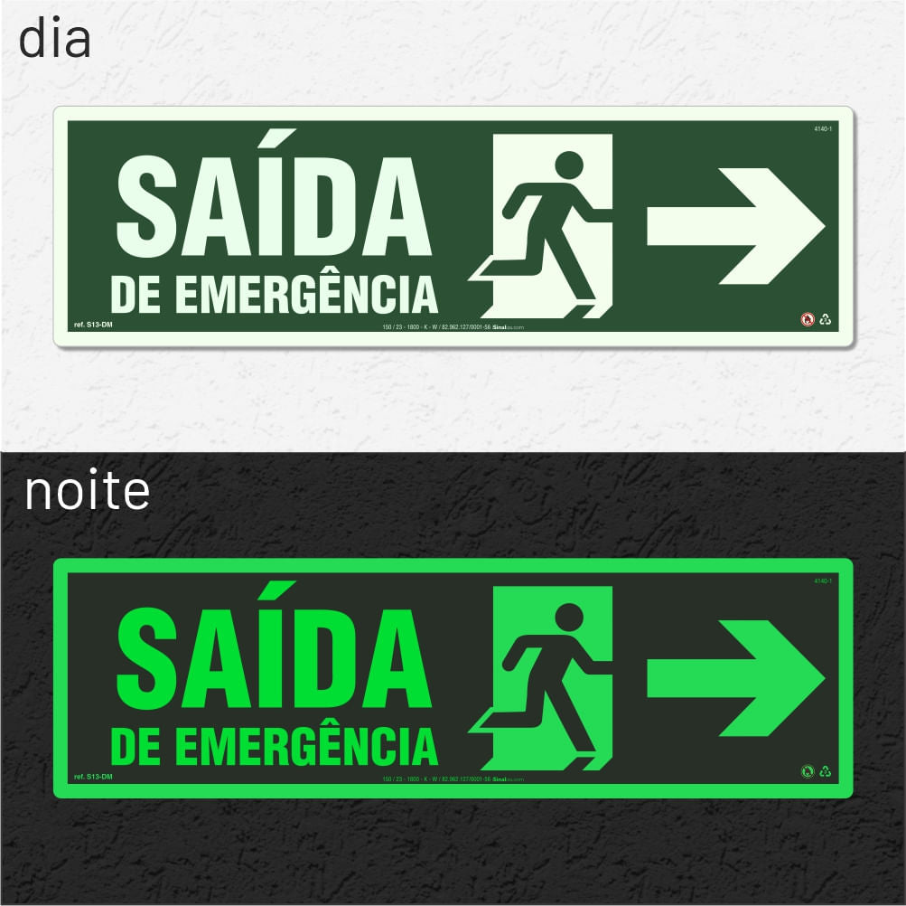Placa Saída Placa Rota de Fuga "Saída de Emergência à Direita" S13-DM com ColorAdd