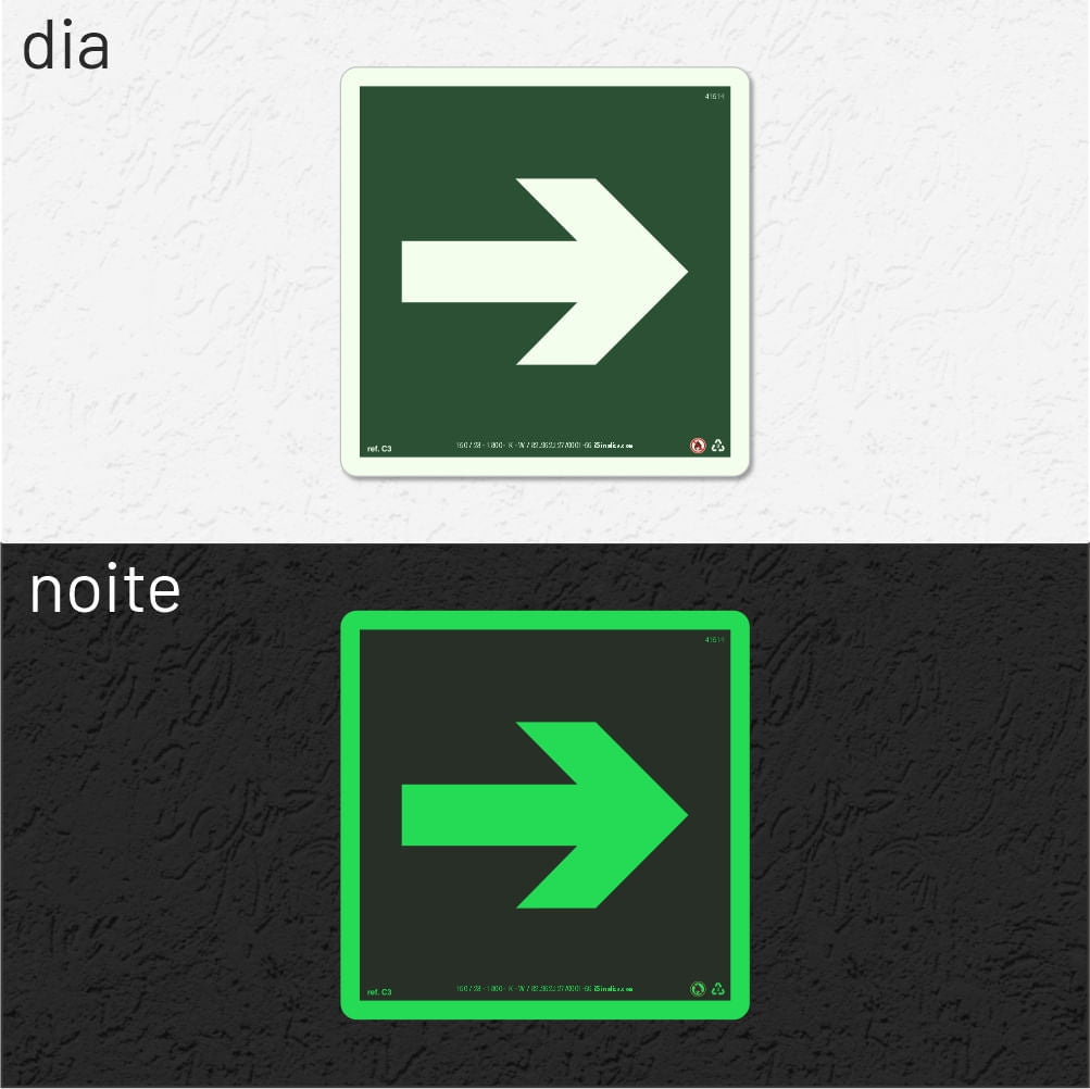 Placa Complementar "Seta" Fotoluminescente C3 com ColorAdd