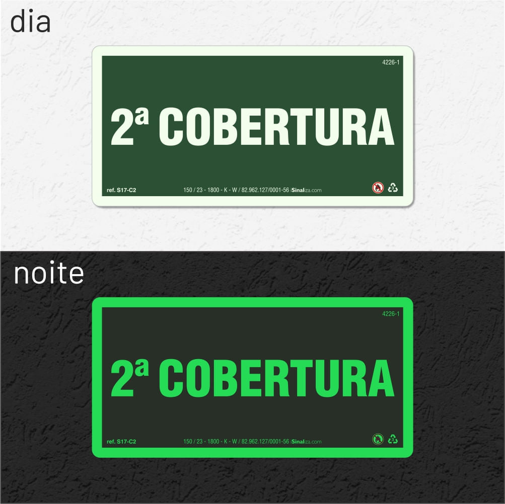 Placa "2ª Cobertura" Fotoluminescente S17-C2 com ColorAdd