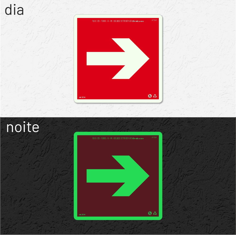 Placa Complementar "Seta" Fotoluminescente E14 com ColorAdd